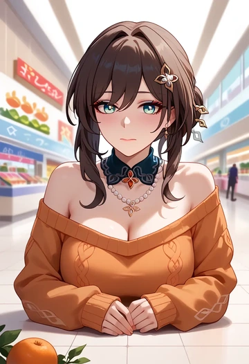 star rail,ruan mei,orange,sweater  - AI generated anime art